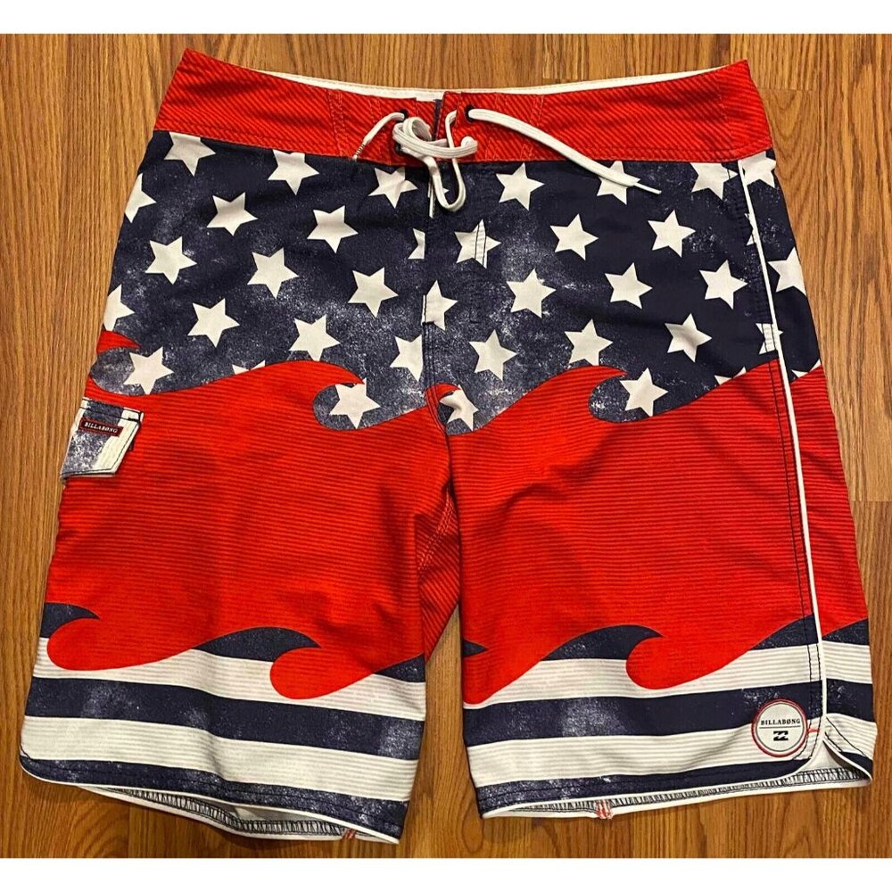 Billabong Platinum X Recycler PX3 USA Flag Board Shorts Mens 32 9" Swim Trunks
